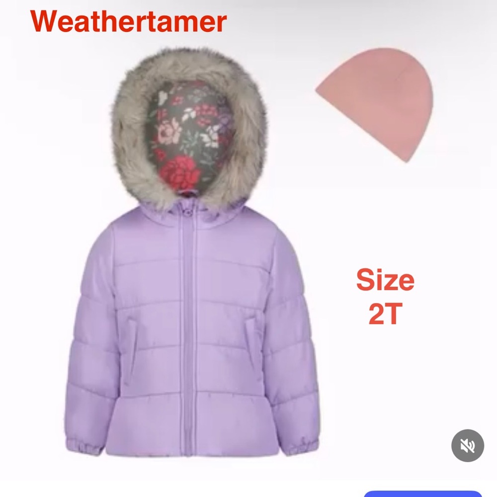 Purple Puffer Jacket with Faux Fur Hood
